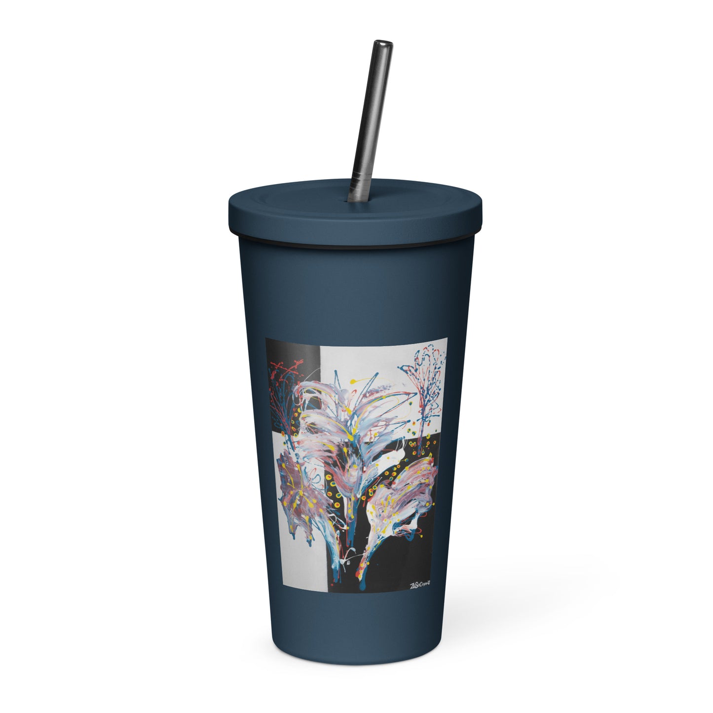 Insulated tumbler with a straw