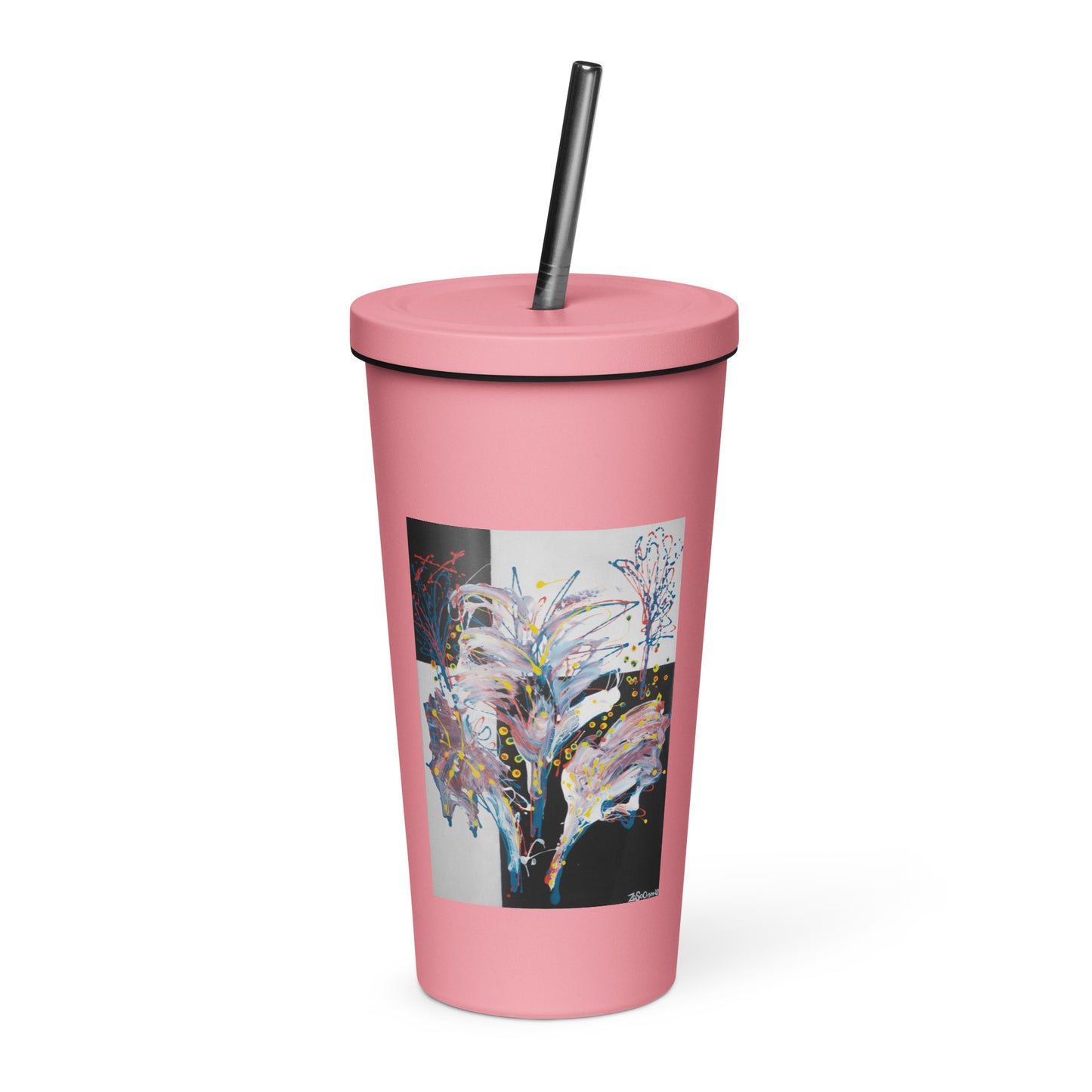 Insulated tumbler with a straw