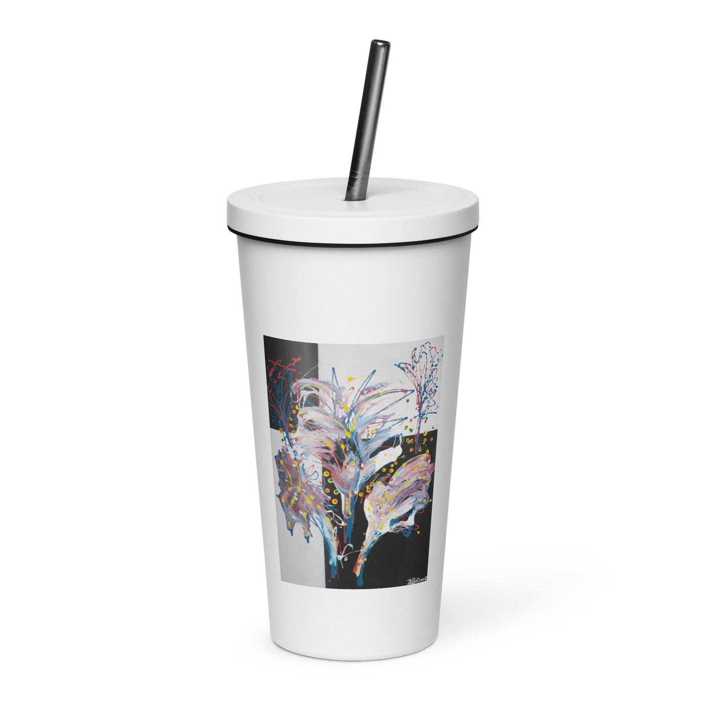 Insulated tumbler with a straw