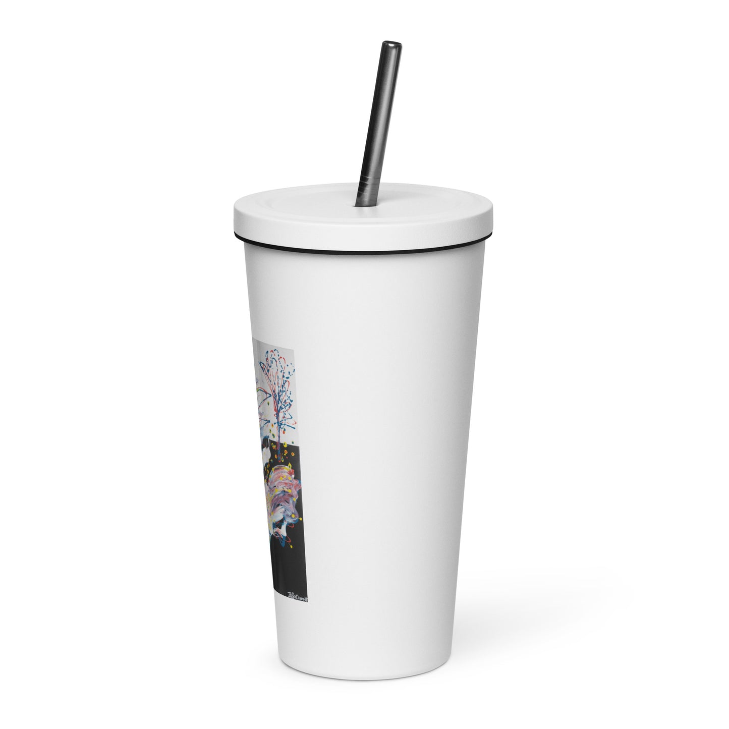 Insulated tumbler with a straw