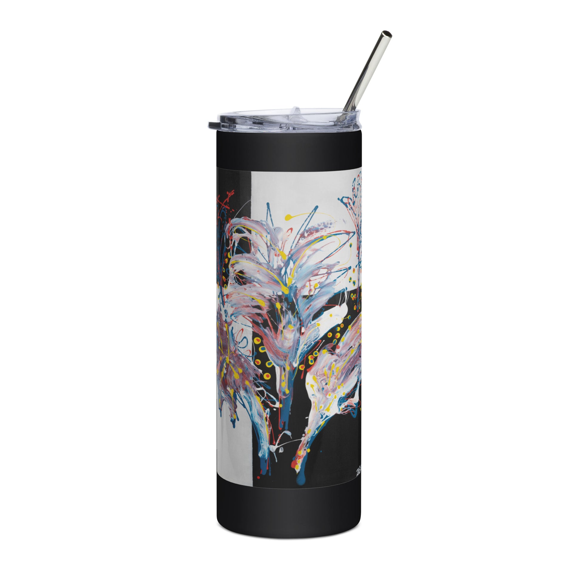 Primary Celebration stainless steel tumbler. Size: 3.11″ × 8.42″ (7.9 cm × 21.4 cm)